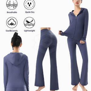 Chándal de lana tecnológica para mujer 2024, cuello levantado de poliéster/algodón, cremallera de dos piezas con pantalón acampanado, estilo informal sólido para invierno - Product Image 3