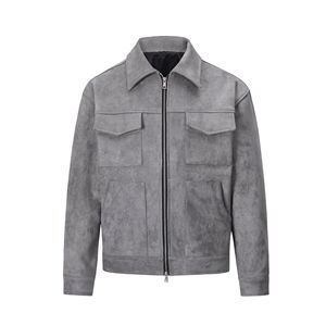 Veste en cuir d'agneau bomber pour homme de qualité supérieure tendance, logo frontal uni, écologique, coupe-vent, tendance - Product Image 1
