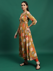 Vestido Kurti Elegante para Mujer, Estilo Étnico Indio, Largo hasta la Rodilla, Cuello en V, Manga Larga, Tela CREAP, para Verano, Diseño Liso, con Detalles a Máquina - Product Image 2