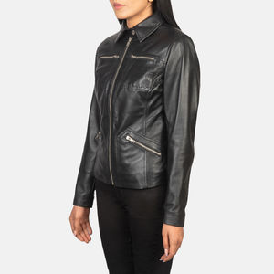 Veste en cuir classique pour femme, touche contemporaine, douceur au toucher, doublure intérieure lisse, extérieur en coton, respirante, coupe-vent, pour tous les jours - Product Image 2