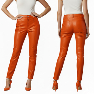 Pantalones de Moda al por Mayor para Mujer, Talla Grande, Ajustados, Rectos, de Cintura Media, Elásticos, de Cuero y Lona, Estilo Urbano, Invierno, Frente Plano, Casuales, Lavados - Product Image 5