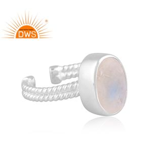 Meilleure vente en argent sterling fin naturel arc-en-ciel lune pierre gemme bague réglable fabricant de bijoux personnalisés - Product Image 3