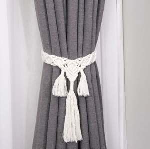 Boho <b>Macrame</b> Curtain Woven Ties -White Farmhouse Curtain Tie Backs Made of Hand-Woven Cotton Rope Window Decor - Product Image 3