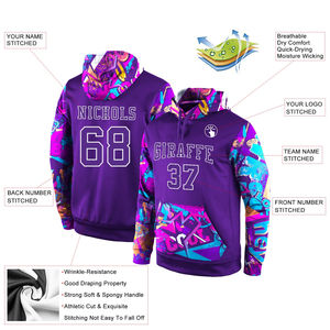 Sudadera Deportiva con Capucha, Diseño de Patrón 3D en Blanco y Morado, Cosida, de Alta Calidad, al por Mayor, Ropa Deportiva Personalizada - Product Image 2