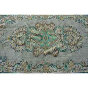 Alfombra Turca, Alfombra Vintage de 5.3x8.9 pies, Alfombra de Lana con Diseño de Patchwork Verde - Product Image 5