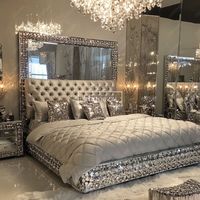 Lit moderne avec miroir en diamant pour chambre à coucher ou hôtel, pour villa, mobilier de chambre à coucher de luxe