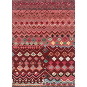 Alfombra de Salón Manchaha, Tejida a Mano, de Lana y Seda de Bambú, con Patrón Geométrico Rojo y Naranja -Les-1833 - Product Image 1