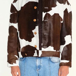 Veste en cuir de vachette de luxe pour homme, noir et blanc, imprimé vache, style moto |   Direct d'usine |   Exportation en gros - Product Image 3