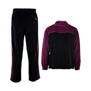 ชุดวอร์มผ้ากำมะหยี่สำหรับผู้ชายมีกระเป๋ามีซิปสีดำเบอร์กันดี - Product Image 5