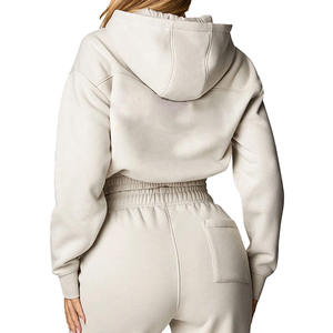 Custom Logo High Quality Women Sweat Suit <b>Zip</b> <b>up</b> Hoodie and Jogger Set Top Plain Fleece Heavyweight <b>Cropped</b> Tracksuit - Product Image 2