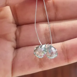 Gouttes pour les yeux en moissanite bleu clair avec perçage Excellente coupe VVS clarté Briolette forme diamant faisant pour boucles d'oreilles en moissanite - Product Image 1