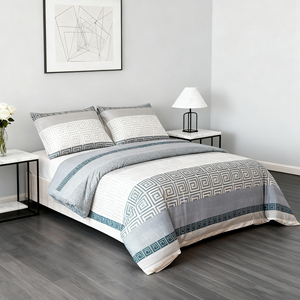 Ensemble de housse de couette zippée géométrique moderne en polyester tissé à 100 % avec taie d'oreiller, doux et respirant pour un sommeil confortable à la maison - Product Image 3