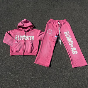 Conjunto Deportivo de Invierno para Tallas Grandes, Personalizado, Estilo Urbano, Estampado, Lavado Ácido, Sudadera con Capucha y Cremallera, Pantalones Deportivos, Estilo Vintage, Corte Acampanado - Product Image 1