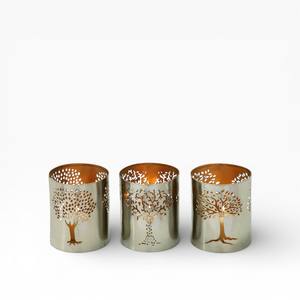 Ensemble moderne de trois bougeoirs en argent avec un design artistique en découpe d'arbre - Product Image 1