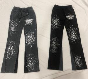 High Street Style Custom Logo Embroidery Hip Hop Vintage Sweatpants Splatter Men Jogging Flare <b>Pants</b> Men - Product Image 1