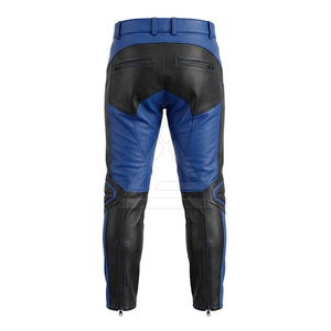 Pantalon en cuir simple pour motard, pour homme, avec poches avant, genouillères, fermetures éclair latérales et coupe confortable - Product Image 2