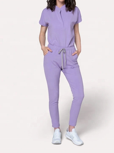 Structuré frotte des ensembles d'uniformes avec le style court moderne de douille et le collier de support ferme pour le personnel médical - Product Image 4