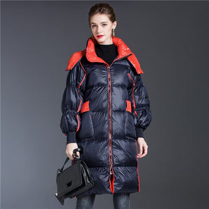 Vestes d'hiver matelassées en toile tricotée respirante pour femmes, parka épaisse et chaude, manteau long, taille plus, rembourrage en polyester, vêtements d'extérieur à bulles - Product Image 5