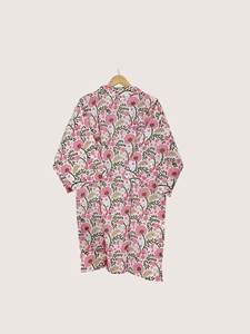 Bata con estampado floral para mujer, cuello en V, manga tres cuartos, largo hasta la rodilla, 100% algodón, suave, informal, para primavera, con cierre de cordón - Product Image 2