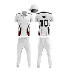 白色测试板球升华板球制服定制设计，带有品牌标志和队名板球制服2022