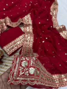 Sari de Georgette Puro de Diseño Premium para Mujer con Lentejuelas y Bordado Dori, Borde de Encaje, Hecho en India - Product Image 2