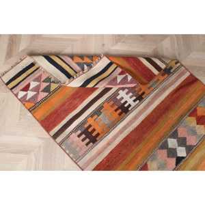 Vintage Turkish Rug, 3x10.5 ft <b>Runner</b> Rug, Orange <b>Green</b> Floral Wool Rug - Product Image 5