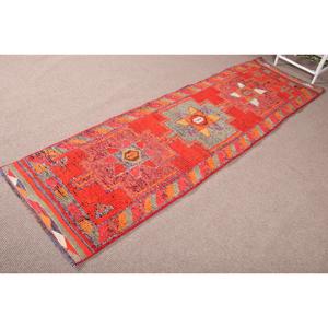 2.8x9.7 ft Rug, Vintage Turkish Rug, <b>Red</b> Herki <b>Wool</b> Rug - Product Image 2