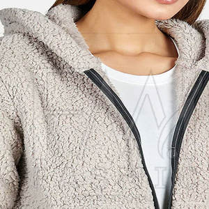 Fasmic International's High Quality Women's <b>Sherpa</b> <b>Hoodie</b> Winter Knitted Jersey Quarter Zip-Up with Custom Patches - Product Image 3