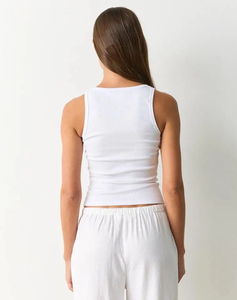 Custom Womens <b>White</b> Ribbed <b>Tank</b> <b>Top</b> High Elasticity Breathable Sleeveless Scoop Neck Fitted Summer Base Layer Camisole - Product Image 2