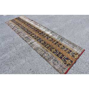 Tapis turc Vintage Orange Marron 3.2 X 10.3ft Laine Grande Surface Abstraite Patchwork Design pour Couloir Forme Rectangulaire Latex - Product Image 2