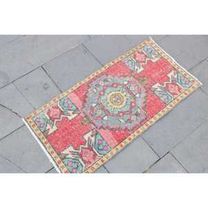 Rug, 1.6x3.2 ft Vintage Rug, <b>Red</b> Camouflage Rug <b>Wool</b> - Product Image 3