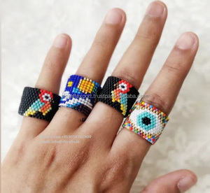 Bague faite à la main pour femmes hommes unisexe Style bohème avec facile à porter élasticité boule forme perles cadeau chrétien - Product Image 6