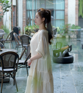 High Quality Comfortable Vintage-style Oversized Mid-Length Dress 10% Ramie <b>Fabric</b> Digital Printing Woven Weaving Autumn XL - Product Image 2