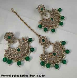 INDIAN EARRINGS TRADITIONAL & FASHIONABLE WITH PEARL EARRINGS and MANGTIKKA <b>SET</b> for WOMEN & <b>GIRLS</b> - Product Image 3