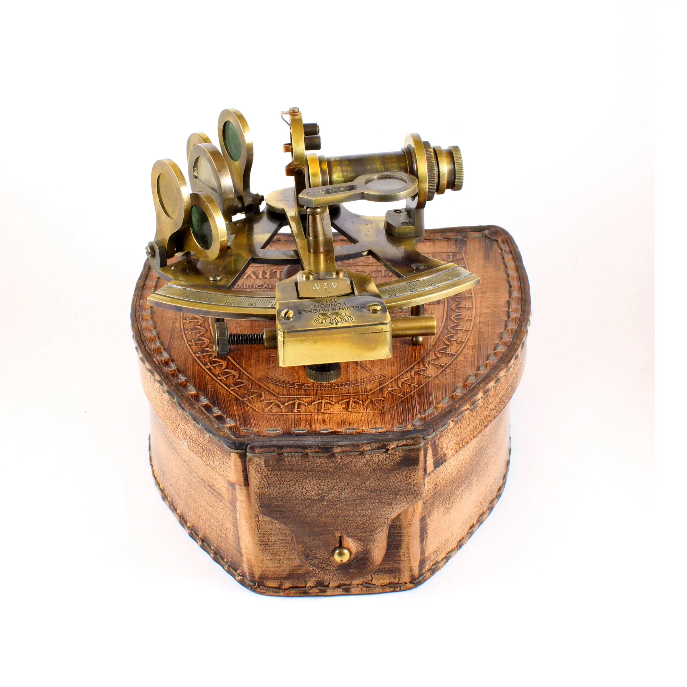 Brass Collectible Antique Style Finish Nautical Marine Navigation Sextant with Wooden Box Case