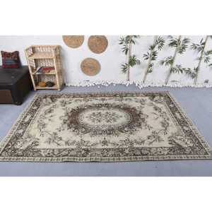 พรมตุรกี ขนาด 5.2x8.3 ฟุต พรมลายปะติดสีเบจ ทำจากขนสัตว์ - Product Image 2