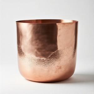 <b>Mirrored</b> Stone Hammered Pot In Luxury Silver Tone With Wide Body Perfect For Leafy Plants And Statement Areas - Product Image 1
