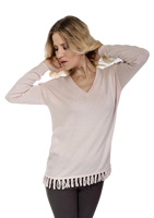 Pull en Coton et Cachemire Fin à Manches Longues pour Femme Claire Donna, Style Décontracté d'Été, Tricot Plat Hypoallergénique Italien avec Nœud sur le Devant
