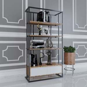Estante Decorativo de Bambú y Madera con Marco de Hierro 80x34x150cm, Decoración para Hogar y Oficina, Plegable, Diseño Flotante - Product Image 5
