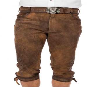 Pantalones de cuero con botones duraderos para hombre, cintura media, cintura alta, alemán, bávaro, pierna recta ajustada plana para Otoño e Invierno - Product Image 4