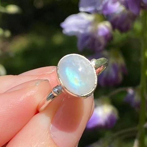 แหวนหมั้นพลอยมูนสโตนของผู้หญิงแหวนเครื่องประดับเงินสเตอร์ลิง925สไตล์โบฮีเมียนธรรมชาติมูนสโตน - Product Image 2