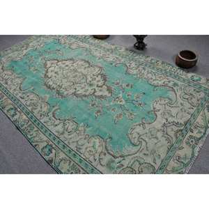 Tapis Turc Vintage 5.7 X 9.8ft Bleu Beige Plat Tissage Laine avec Motif Patchwork pour Salon Décor Couloir Utilisation Latex Soutenu - Product Image 4