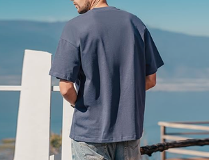 T-shirt en coton 100% tricoté pour homme, style HIGH STREET, imprimé lettres, lavage à l'acide, manches régulières, coupe ample, couche d'air lourde, été - Product Image 5