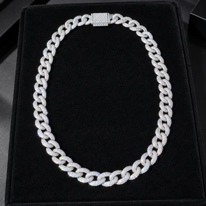 Chaîne cubaine VVS Moissanite 12MM en argent sterling 925, testée au diamant, style hip-hop, pour homme, avec coffret cadeau – Grande Vente - Product Image 1