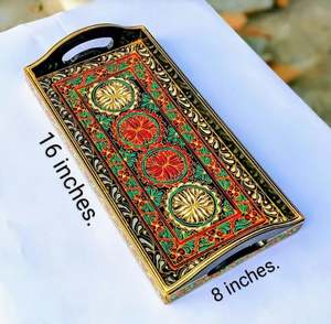 Plateau en bois peint à la main Swati Art, plateau de service en bois peint à la main en gros, plateau en bois peint à la main culturel - Product Image 5