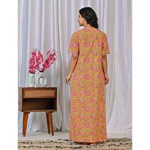 Vestido de Dormir 100% Algodón con Estampado Jaal Hecho a Mano, Camisón Suave Tejido con Diseño Floral y Cierre de Botones, Talla 3XL para Damas de Honor - Product Image 5