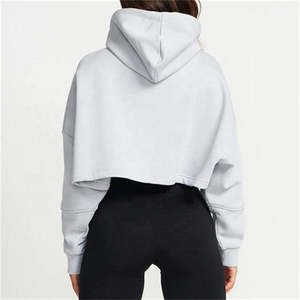 Impresión de logotipo de manga larga Crop Hoodie Zipup Cordón Sudaderas Mujeres Crop Top sudaderas con capucha de las mujeres - Product Image 5