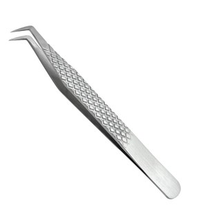 Pinzas de pestañas de acero inoxidable con logotipo personalizado con 45 pinzas de extensión de pestañas de Punta puntiaguda con agarre de fibra de diamante de 90 grados - Product Image 4