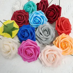Rosas artificiales con tallos para ramos de boda Arreglos de despedida de soltera blancos Decoraciones de mesas de fiesta, flores artificiales