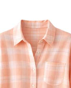 Camisa Oversize a Cuadros para Mujer, Color Melocotón, Manga Larga, Casual, de Franela, Estilo Túnica, Suave, Otoño-Invierno, Venta al por Mayor - Product Image 4